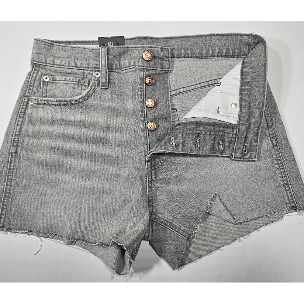 Gap Cheeky High Rise Denim Shorts Graystone Button Fly Raw Hem 28 6R 853140-00